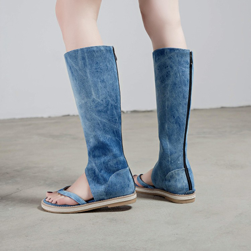 Knee High Sock Women - Botas Femininas de Verão em Jeans,