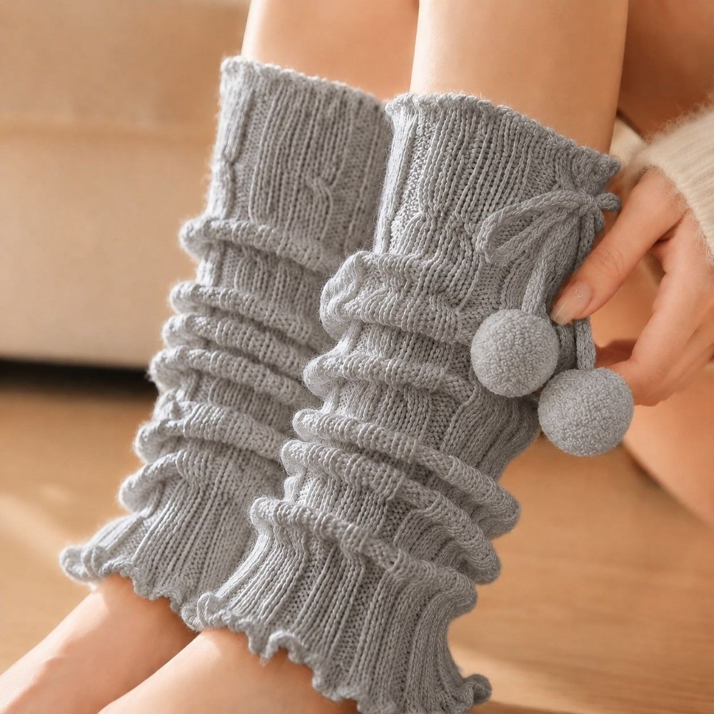 Boot Sock Slouchy - Polainas de Tricô com Padrão Trançado,