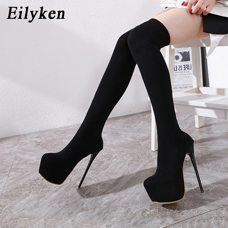 Knee High Sock Women - Eilyken moda plataforma tecido elástico sobre