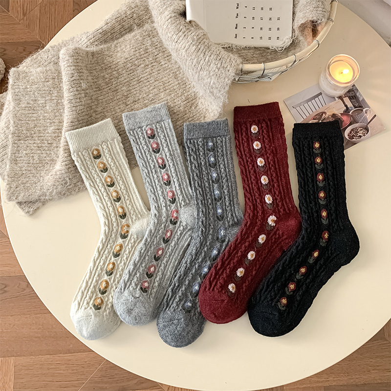 Coreano doce floral lã meados  - Boot Sock Slouchy avaliação e preço